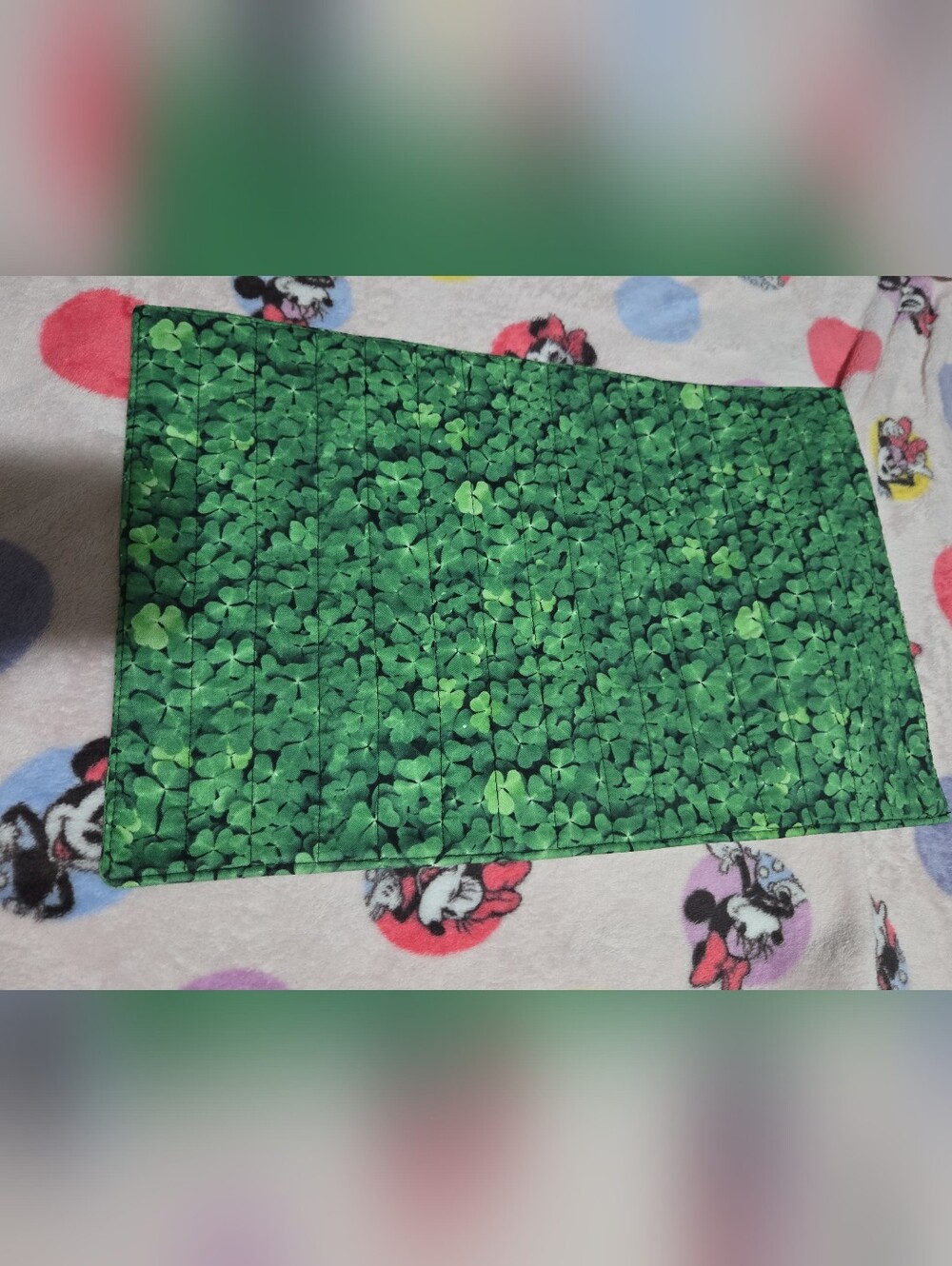 Set of 4 Shamrock Clover Fabric Quilted Placemats Green St Patrick's Day